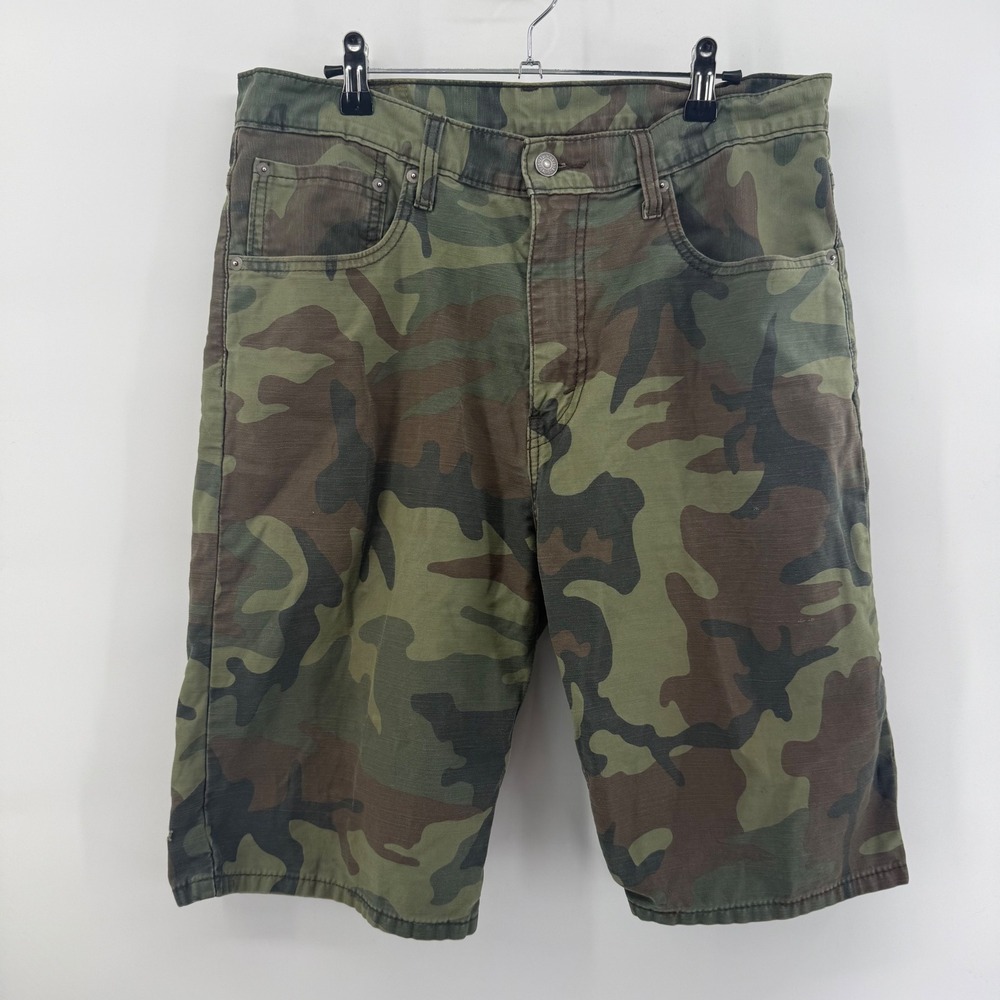 Levis 569 Loose Straight Camo Shorts Mens 32 Green Woodland Camouflage Denim